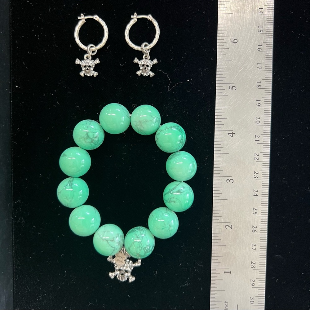 Lucky Brand Turquoise Beaded Bracelet and Skull Earrings Set
